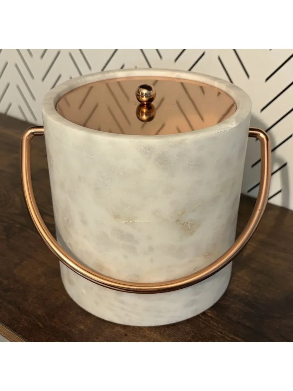 Williams Sonoma Marble Copper Ice Bucket Wine Chillers Lid Handle Solid Barware